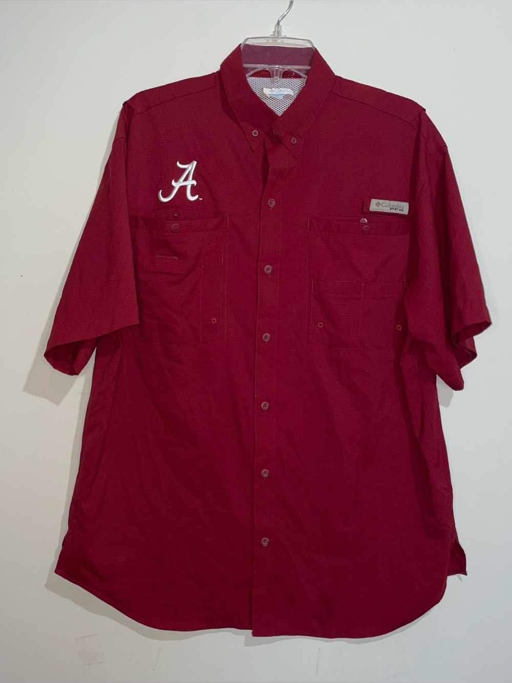 Columbia PFG Alabama Crimson Tide Embroidered Short Sleeve Button Up M